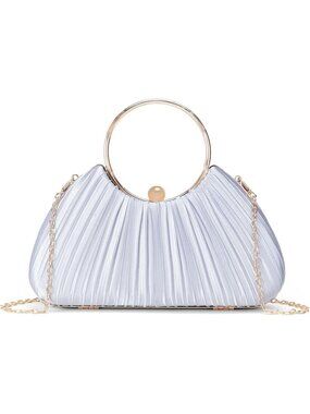 〽️Women's White Clutch Purse For Elegant Satin Pleated Top Handle Evening Bag